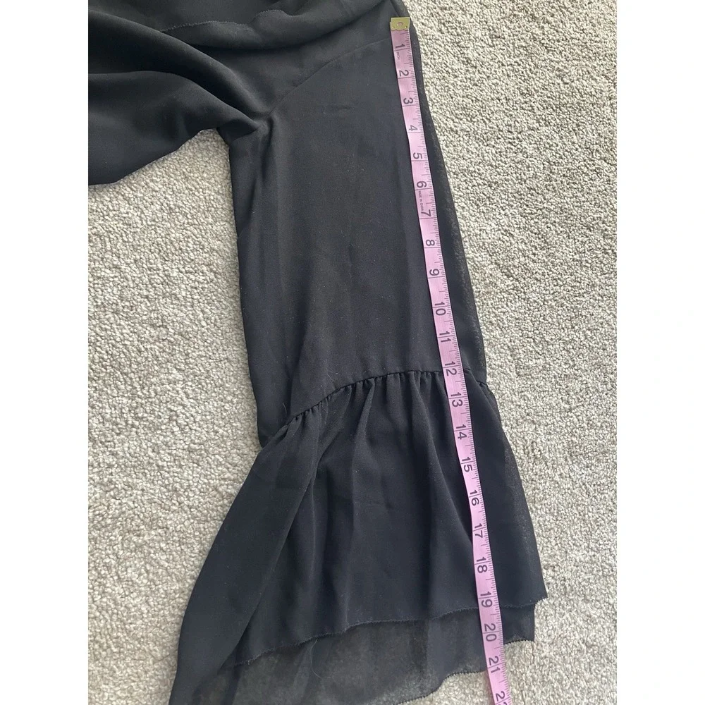REBECCA‎ MINKOFF Patti Black Semi Sheer Chiffon Ruffle Bell Sleeve Top XS NWT - Picture 10 of 10